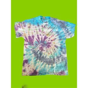 Gildan small adult unisex tye dye hippie psychedelic summer T-shirt purple blue